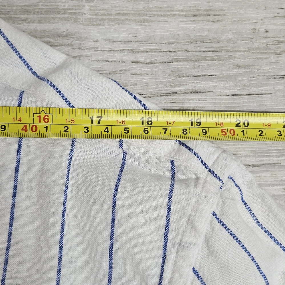 Banana Republic Linen Button Up Long Sleeve Shirt XL Striped Untucked Fit Preppy